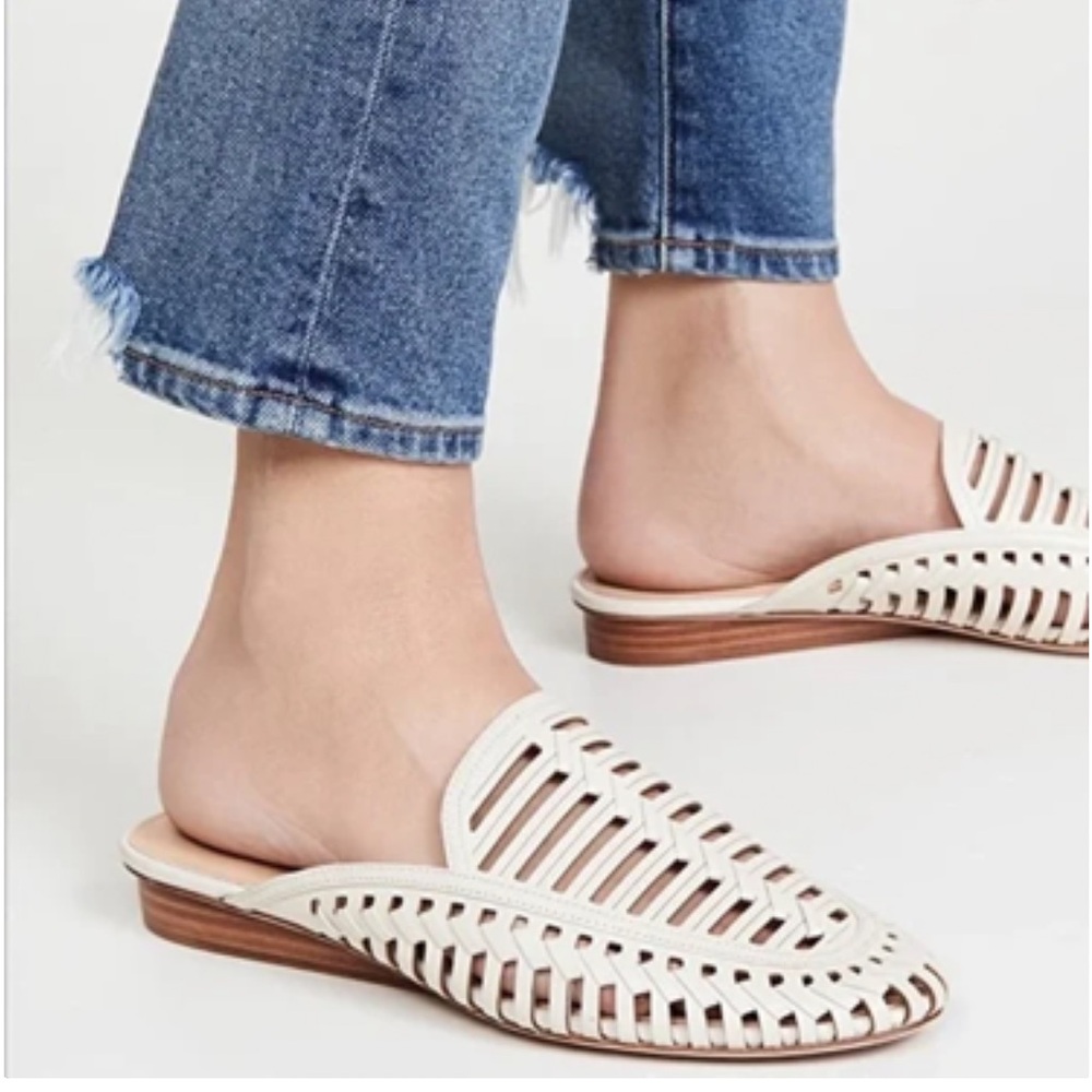 Veronica‎ Beard Ivory White Albani Cutout Leather Slip On Mule Sandal